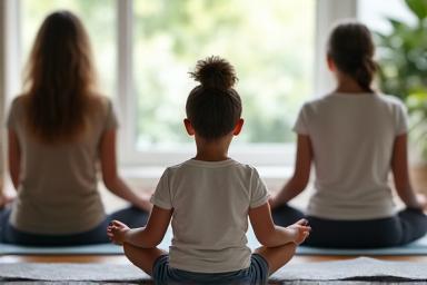 Familia practicando técnicas de relajación
